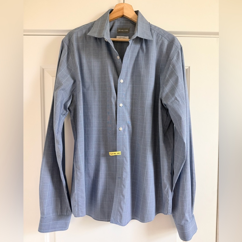 Michael Kors Men's Casual Blue Plaid Button Down Shirt